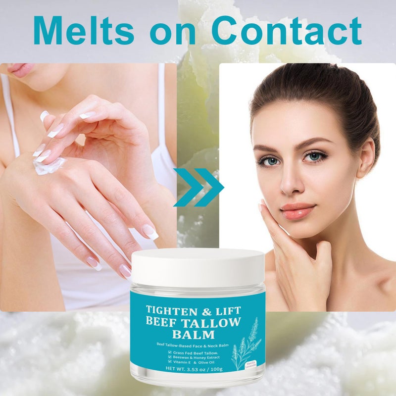 Peehss Tighten & Lift Beef Tallow Balm, Grass Fed Tallow-Based Face & Neck Balm Skin Care for Women, Whipped Organic Tallow Cream Facial Moisturizer with Beeswax & Honey Extract Vitamin E & Olive Oil(1) - Image 3